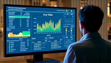 A computer dashboard displaying crop yield analytics and growth projections.