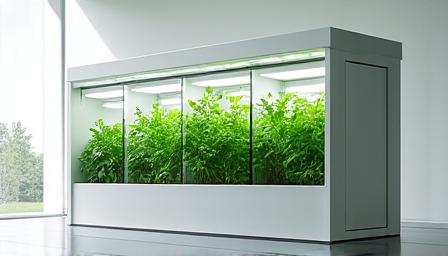 A modular, self-contained vertical farming unit.